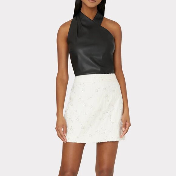 Milly Preston Pleated Vegan Leather Black Halter Top Medium $315 - Picture 10 of 10